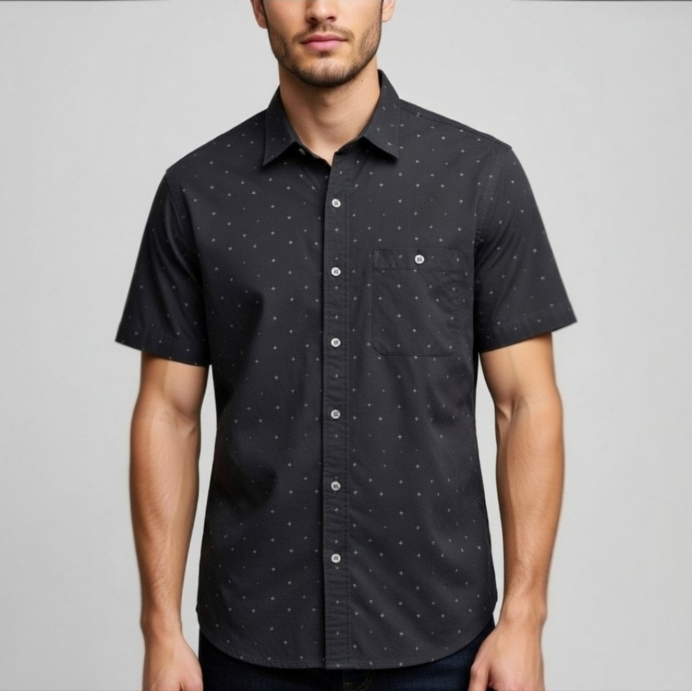American Eagle Mens Graphite Gray Short Sleeve Button Up Shirt Patterned Large